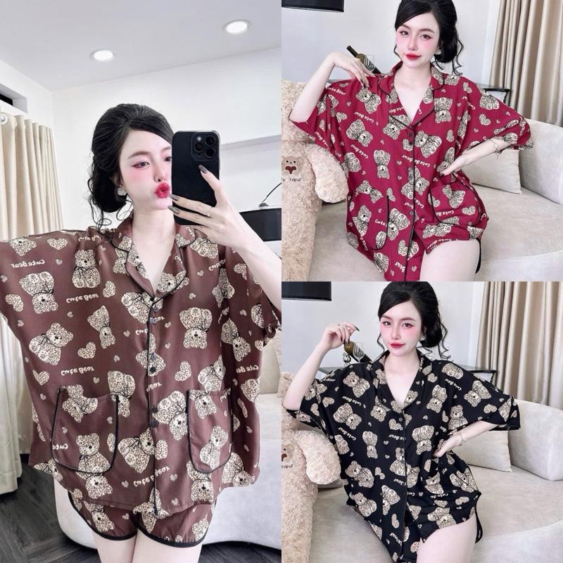  Pijama cánh rơi lụa hàn  bigsize trên 50- 100kg nhiều hoạ tiết Nữ Áo lưng mặc đồ bộ ngủ pijama  lụa cổ pijama  lụa 