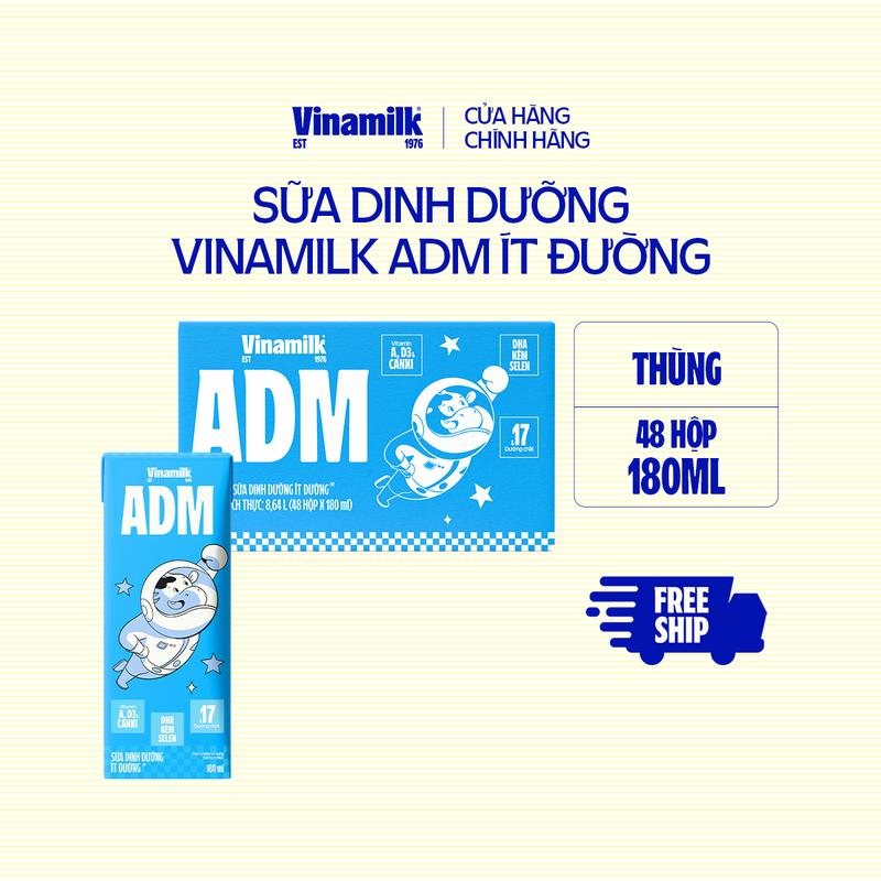 Sữa dinh dưỡng ít đường Vinamilk ADM - Thùng 48 hộp 180ml