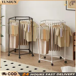 [COD] Rak Baju Gantung Berdiri dengan Roda Minimalis Portable Hanger Stand Multifungsi untuk Kamar Rumah Kos Apartemen Putih Hitam