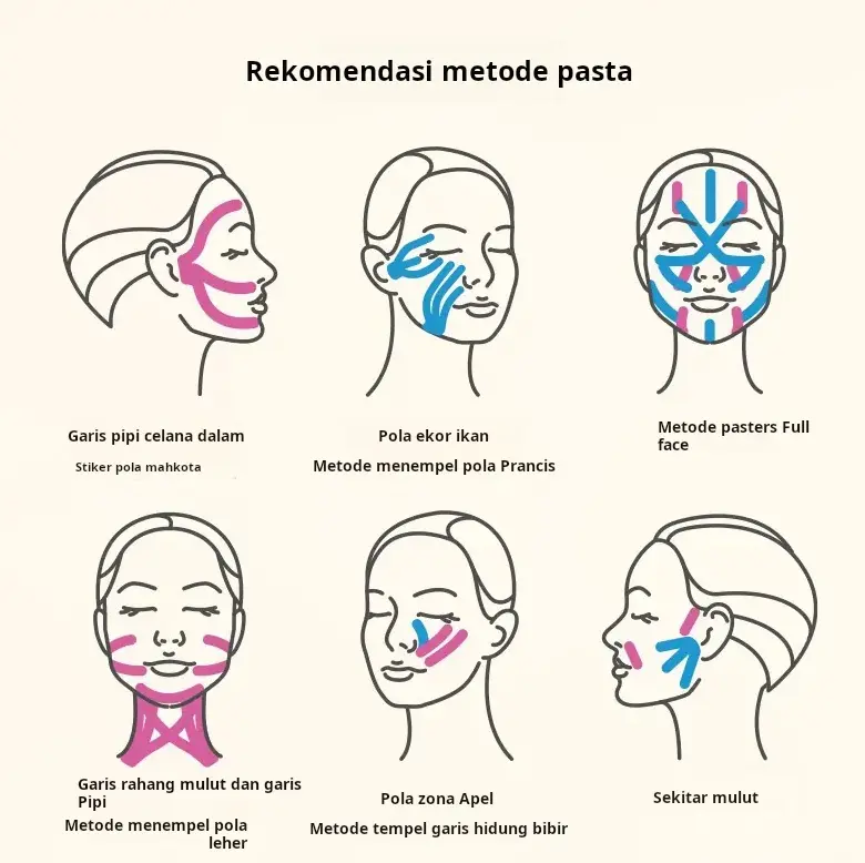 Stiker otot, lipatan nasolabial, stiker otot, keran kulit, selotip, dan pengangkat tidur samping 2