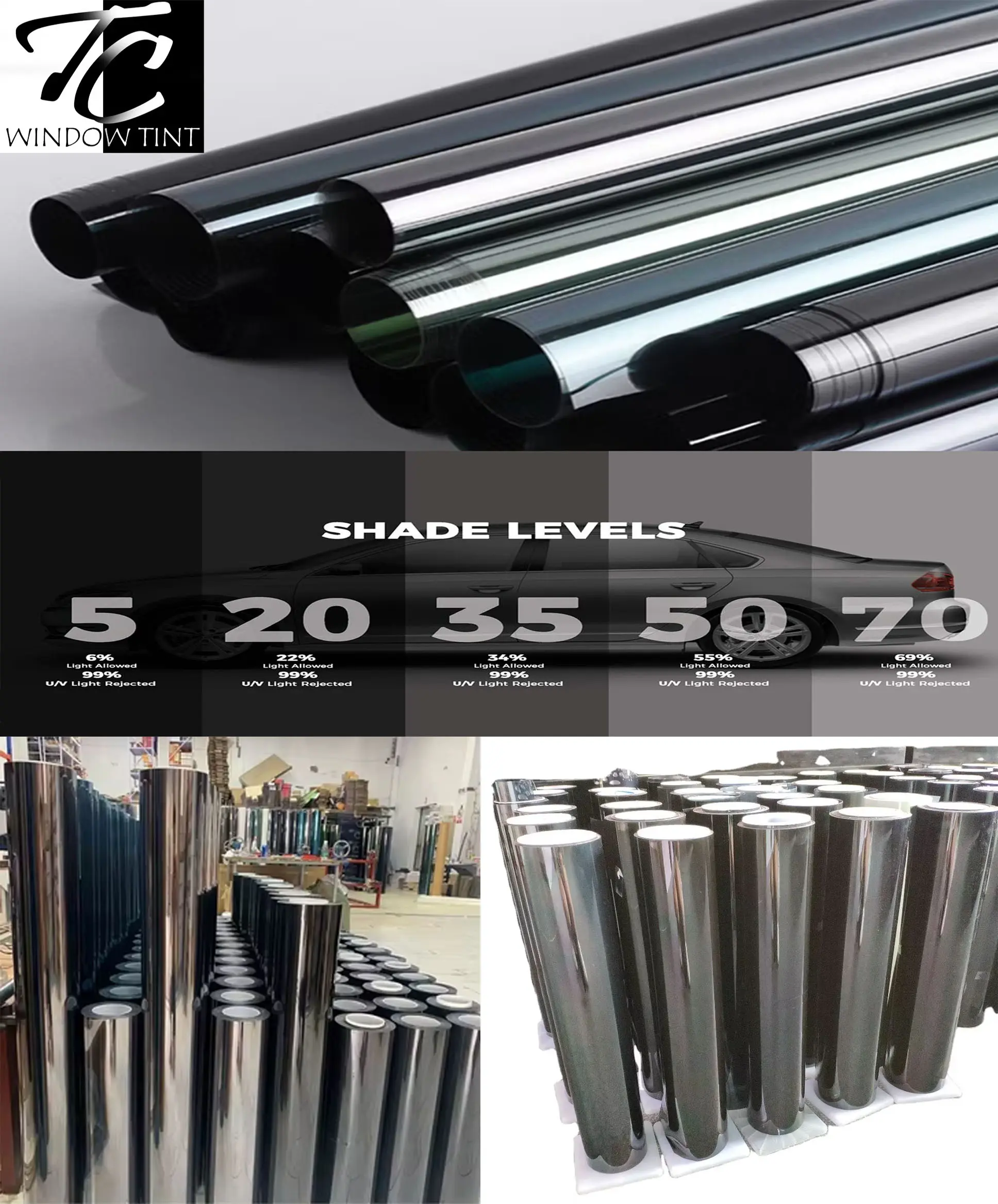 BIG SIZE CUT WINDOW TINT SCRATCH PROOF SHADE% 5%/20%/35%/50%