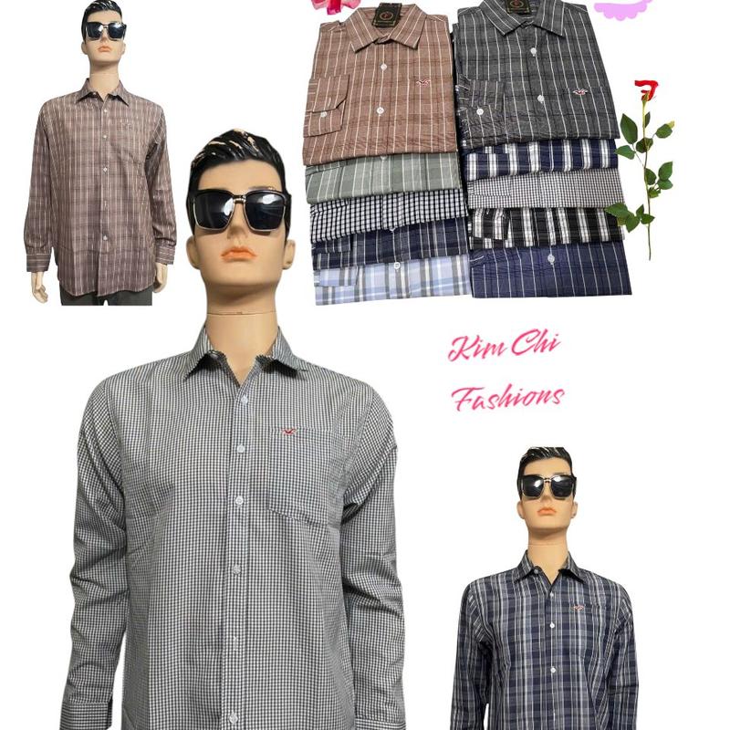 Áo sơ mi caro trung niên, TAY DÀI, vạt bầu, có túi Nam