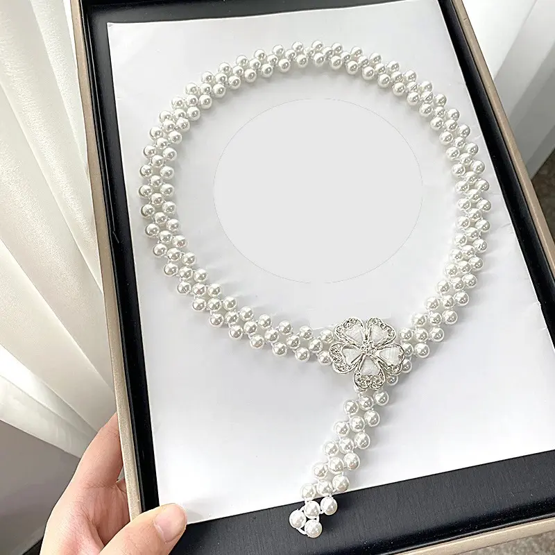 GLAMO.ID - Belt Mutiara Wanita Dress Ikat Pinggang Mutiara Wanita Gesper Rantai Mutiara Wanita