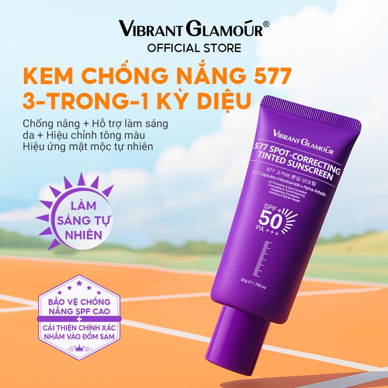 VIBRANT GLAMOUR Kem chống nắng nâng tông 577 SPF50+ PA+++ Hỗ trợ bảo vệ chống thâm nám |Hỗ trợ che phủ và làm sáng da |Hỗ trợ bảo vệ da khỏi tia UV phổ rộng 50g