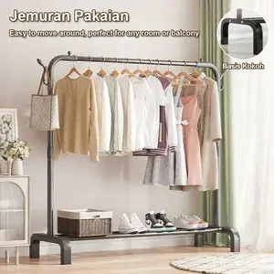 【COD】Gantungan baju multifungsi / Gantungan baju batang tunggal / Gantungan baju batang ganda / Batang jemuran dengan pengait / Dengan rak penyimpanan di bagian bawah / Rak jemuran dalam ruangan
