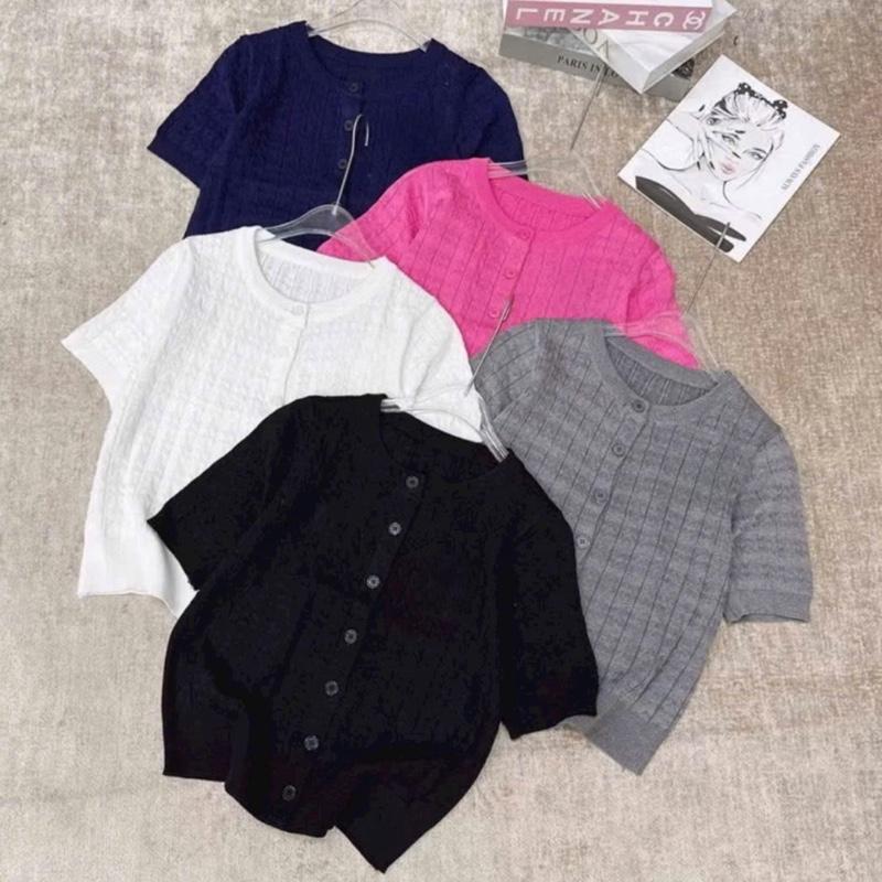 Áo len cộc tay CÀI CÚC VẶN THỪNG hàng QC chất len mongtoghi mỏng nhẹ freesize