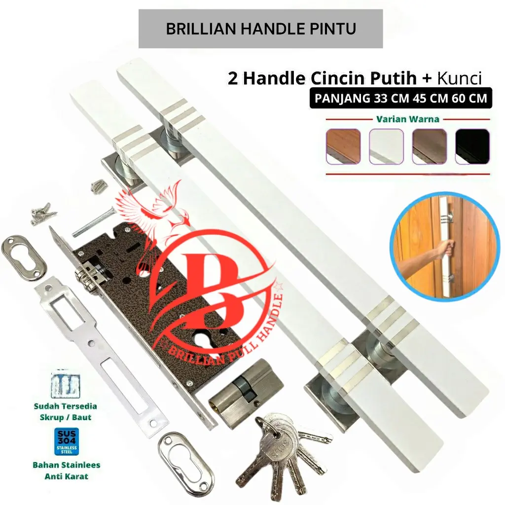 Handle pintu + Tarikan pintu + gagang pintu - model kotak bahan stainless steel dengan grafis cincin