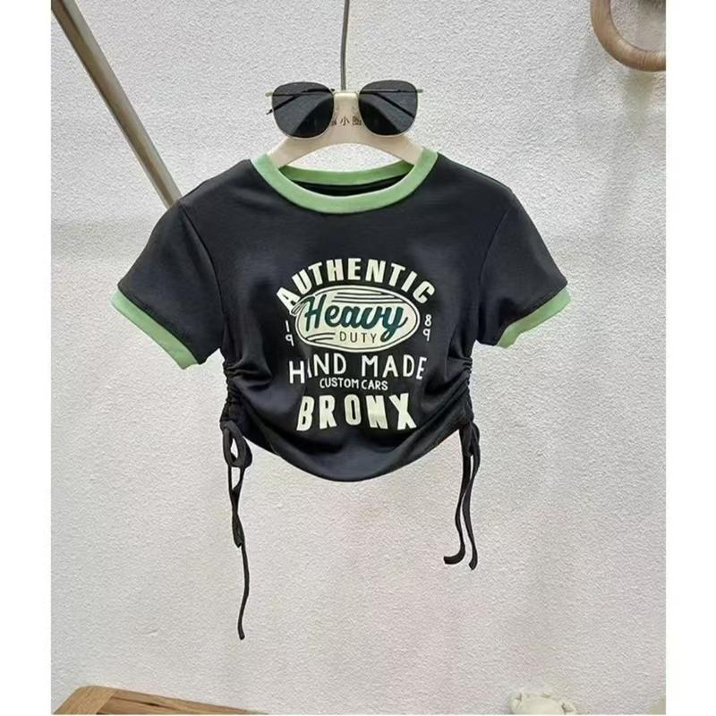 OOTD Korea Style Setelan Jeans Anak Perempuan Atasan Croptop Motif Lucu+Celana Jeans Panjang Sobek Kulot Baju Impor Anak Perempuan Setalan Anak Perempuan 5
