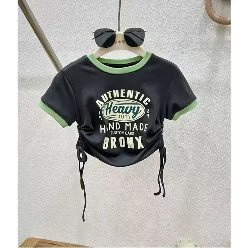 OOTD Korea Style Setelan Jeans Anak Perempuan Atasan Croptop Motif Lucu+Celana Jeans Panjang Sobek Kulot Baju Impor Anak Perempuan Setalan Anak Perempuan 5