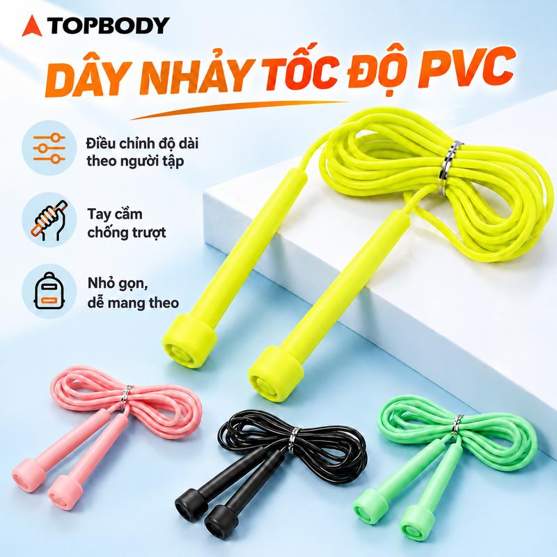 Dây Nhảy Tốc Độ PVC TOPBODY Dài 2.8m Điều Chỉnh Độ Dài, Tay Cầm Chống Trượt, Dây Nhảy Thể Dục Cardio Cho Nam Nữ Và Trẻ Em