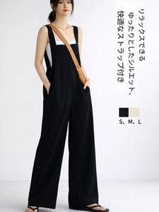 夏用薄手ストレートレッグのベスト付きパンツ、落ち感のあるゆったりワイドレッグのストラップ付きオールインワン、快適でおしゃれなワンピース