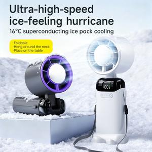 2026 New 5-in-1 Refrigeration Mini Air Conditioner USB & Mobile Fans Pengesan Es Ceramic Superconducting untuk Pengesan Secepat untuk Pengalaman Baru Similar-color hanging rope*1 Handheld Portable Foldable Digital Display kipas murah leher gantung