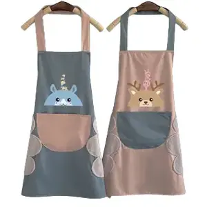 Kain Celemek Masak Kain Kartun Apron Dapur Waterproof Anti Air Dengan Lap Tangan Bahan Tebal Tali