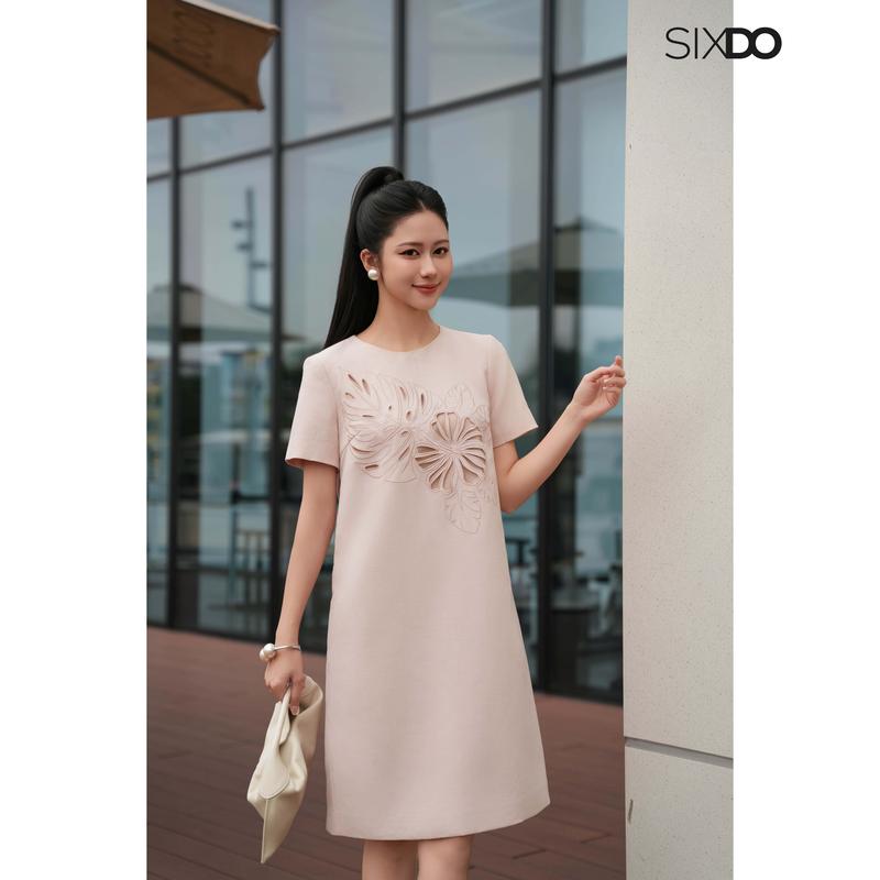 Đầm suông ngắn tay họa tiết thêu SIXDO ( Salmon Woven Loose Dress)