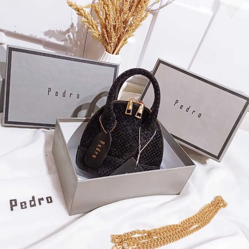 TAS SELEMPANG P*DRO ALMA MINI GLITER KODE SP029 IMPORT + SET BOX ( ADA TALI PANJANG  DALAMAN SUEDE BARCODE NO SERI) 5