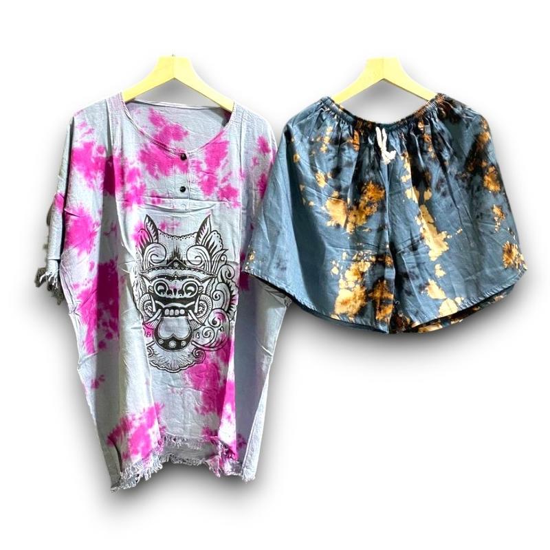 Setelan Barong Bali Khas - Kaos & Celana Pendek Motif Tradisional Santai 3