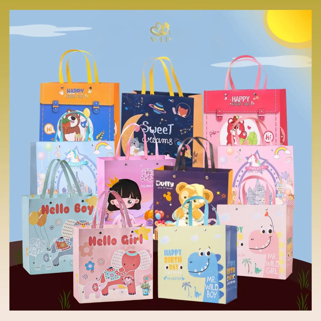 WED Goodie Bag / Paperbag Ulang Tahun Anak Kotak Kado Ultah Birthday Paperbag Variasi Anak-anak PP08