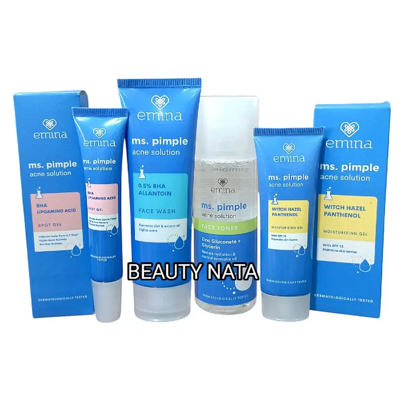 EMINA PAKET ACNE 4ini1/EMINA Ms.Pimple Acne Solutif/Paket Skincare Remaja/Face Wash/Toner/Spot Gel/Moist aurier/Emina 1set lengkap/Emina Berjerawat 0
