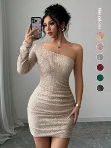 Vestido ajustado con lentejuelas y hombros descubiertos para mujer, vestido corto elegante para fiestas y salir, vestido de mujer para todas las temporadas