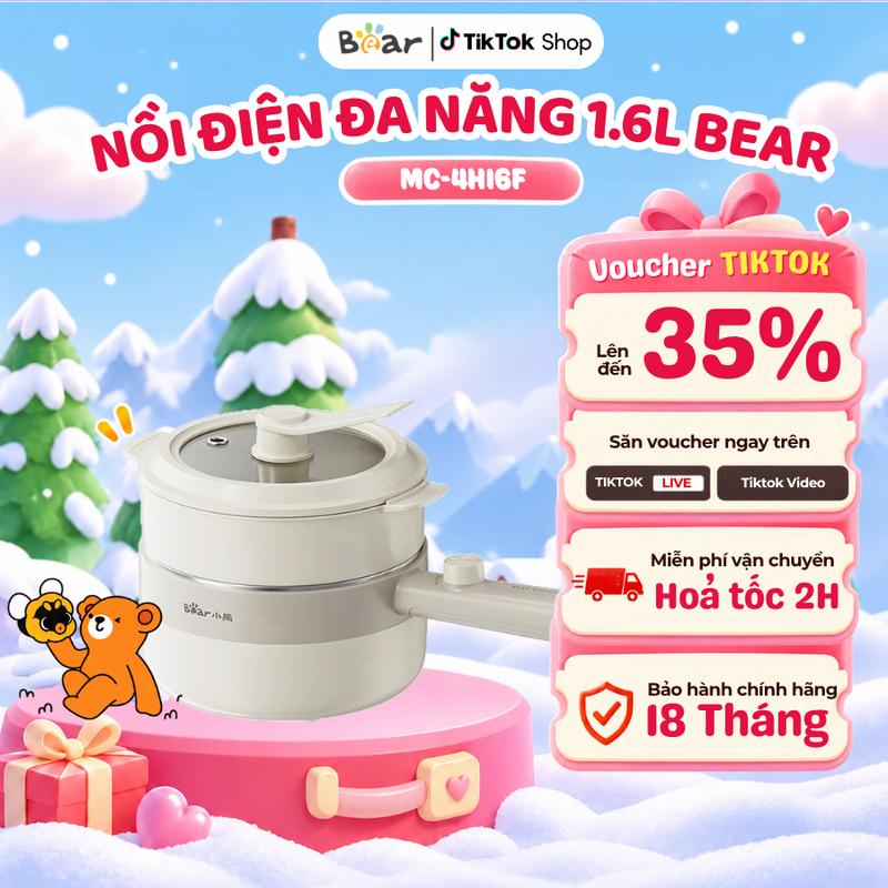 Nồi Điện Đa Năng Bear MC-4H16F, Dung Tích 1.6L, Công Suất 800W, Chiên Nướng Nấu Xào Đa Năng, Bảo Hành 18 Tháng,