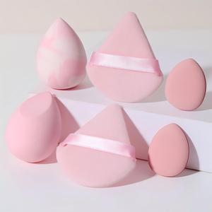 Set de 2 esponjas grandes de maquillaje + 2 borlas para dedo + 2 borlas grandes triangulares, Set de herramientas esenciales de belleza, Perfecto para una aplicación impecable