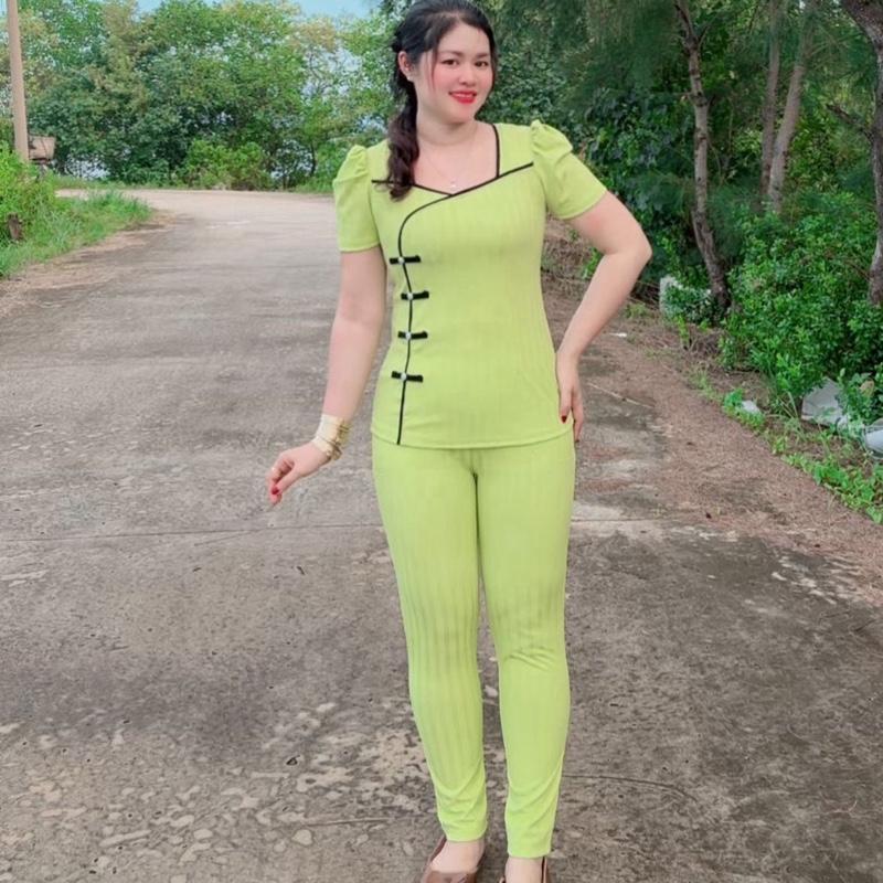 Bộ đồ thun sọc hàn quần dài ông ôm size 45-75 ky vừa size2345 - Áo phối nơ trọng trẻ trung và sành điệu - Nữ, Ong, Top, Nhung, Women, Voi, Sen