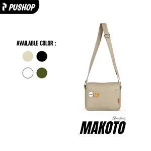 (Gratis Pin) PUSHOP Tas Selempang Pria Wanita MAKOTO - Slingbag Uniseks Sling bag Kasual FREE 2 PIN BROS Sling bag Unisex Bahan Kanvas Polos