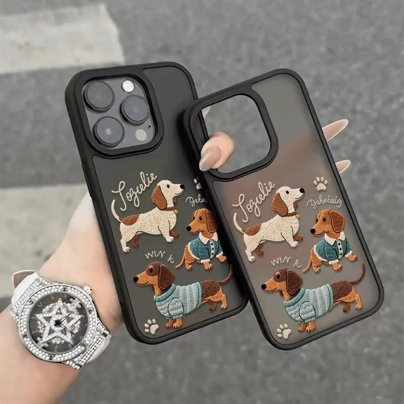 Ốp điện thoại cứng bảo vệ TPU giả thêu hình chó dachshund phù hợp với iPhone 13PROMAX 16PRO 17 15 14 12 11 PROMAX 14 15 16 PLUS 16PROMAX.