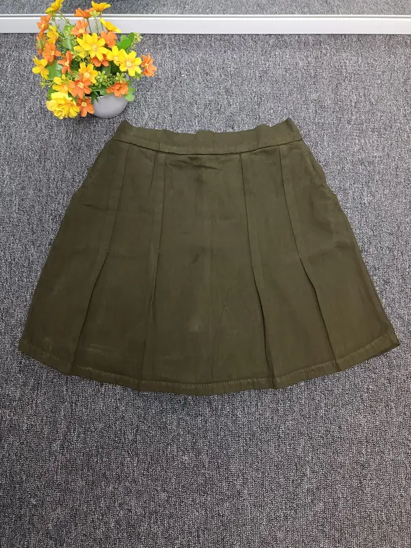RCP-Rok celana pleated depan Rok belakang celana pinggang karet Santai Wanita Denim Jeans Biru Dewasa Nyaman Standar 5
