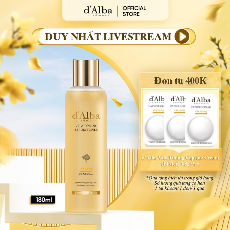   LIVE  Toner Serum d'Alba Vita Toning Serum Hỗ Trợ Cải Thiện Lỗ Chân Lông Dưỡng Da Cấp Ẩm Sâu 180ml 
