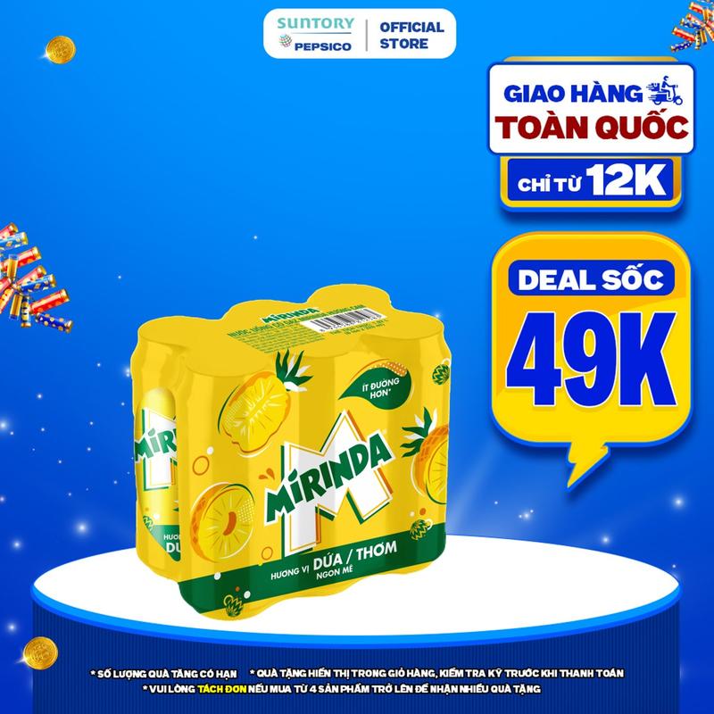  Lốc 6 Lon Nước Ngọt Có Gaz Mirinda Dứa  320ml lon  