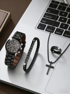 Set de 4 relojes de cuarzo, collar, pulsera y anillo, regalo de joyería para hombres y mujeres, ideal para Halloween, Acción de Gracias, Navidad y fiestas de cumpleaños