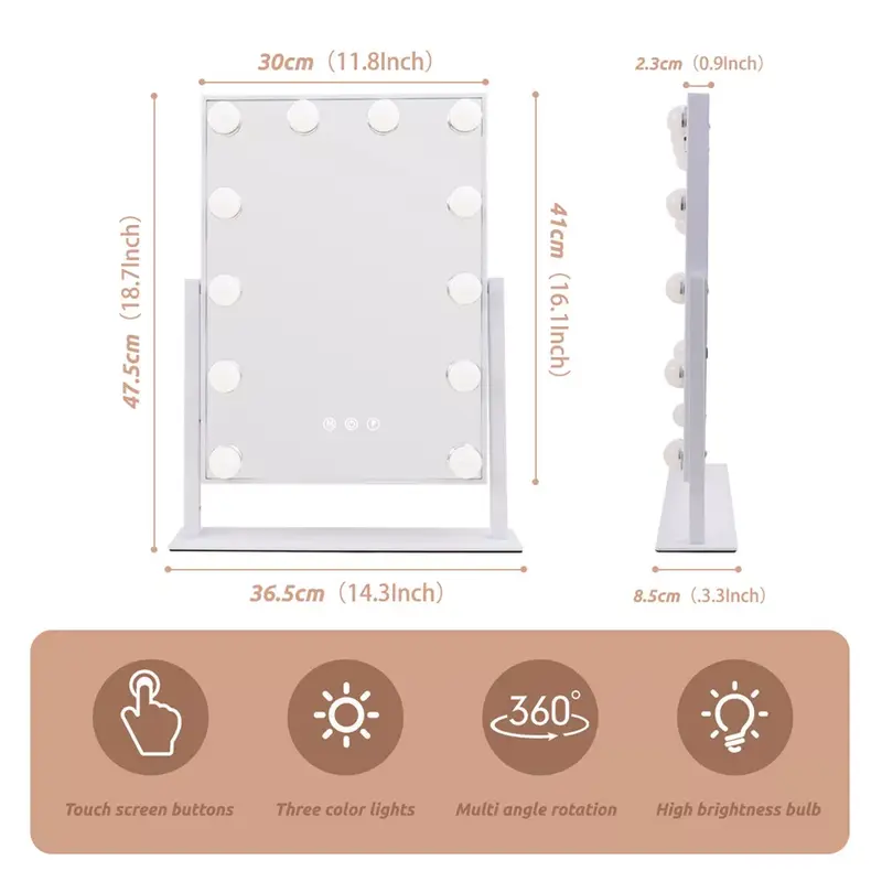FENCHILIN Hollywood Vanity Make Up Mirror with 12 LED Lights 360° Rotation Decor 5