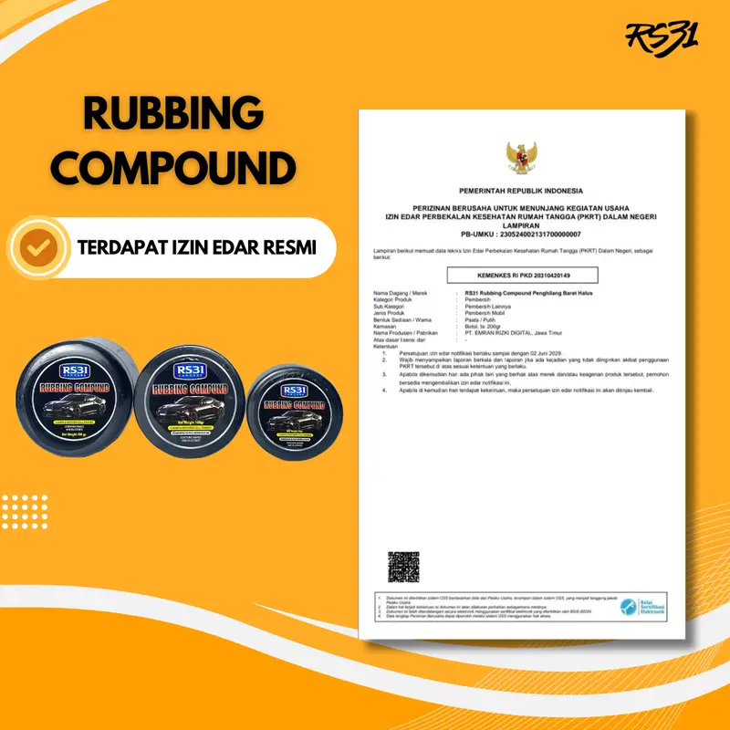 RS31 Rubbing Compound Penghilang Baret Mobil Motor Helm Kaca 50gr 100gr 200gr Super Ampuh Menghilangkan Baret Halus & Swirl Mark Dengan Wax & Silikon 6