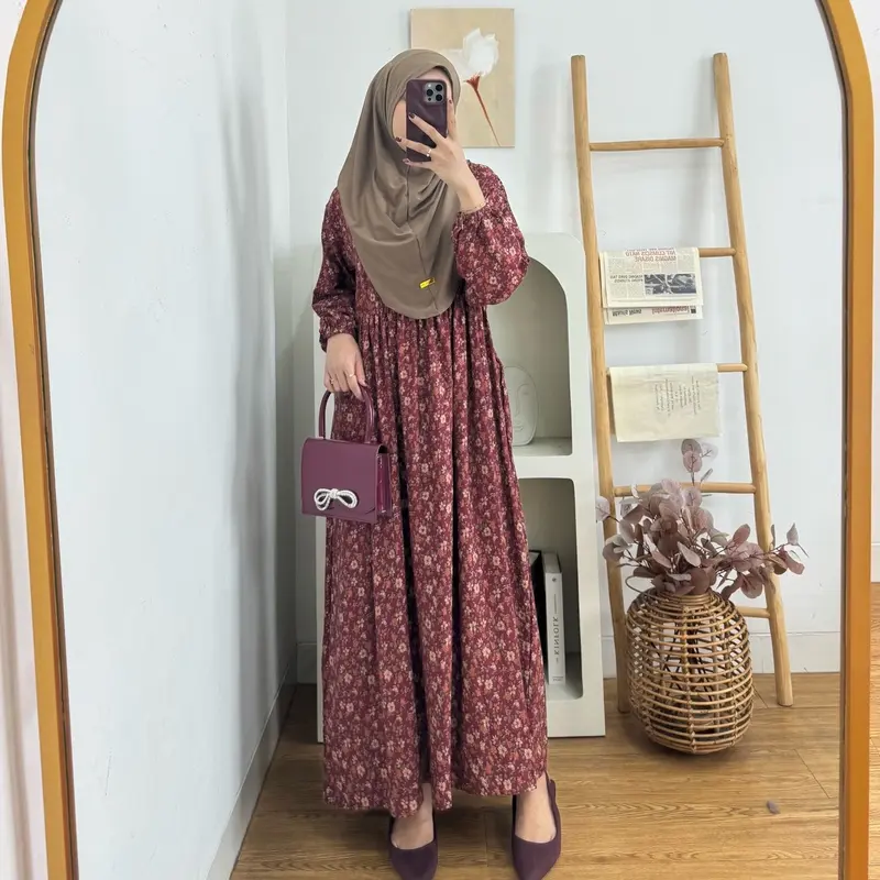 Arsy Midi Dress Set Hijab Gamis Lebaran Rayon Motif 8