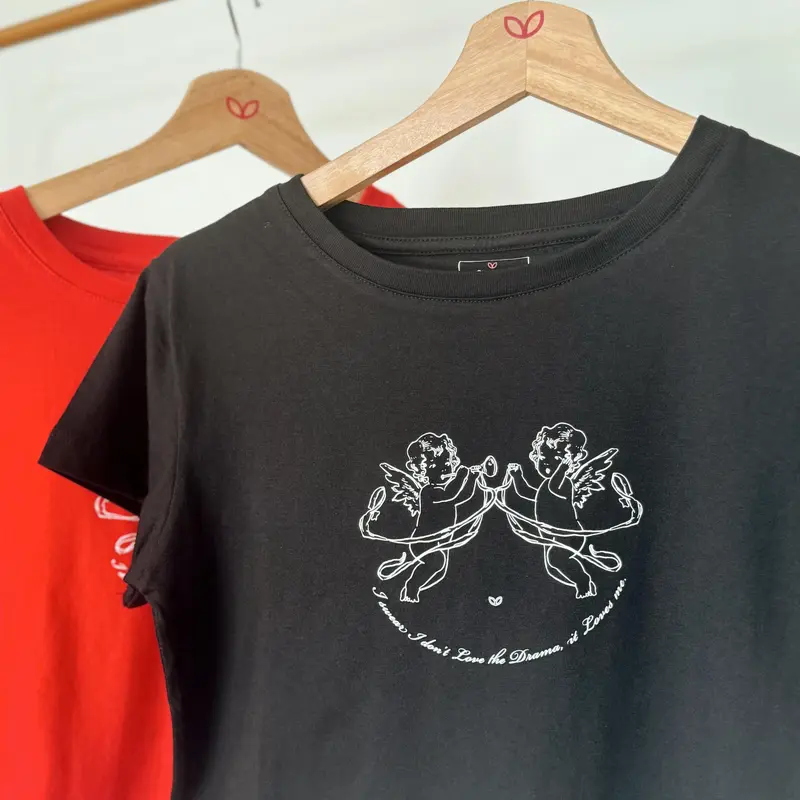 Pluffyschoice Drama Loves Me Baby Tee Crop T-shirt Baju Pendek Fitbody Wanita Kaos Katun Atasan 1