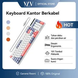 YLV Keyboard gaming warna yang bergaya dengan Tata letak 101 tombol Ergonomi Tombol Bisu Tahan debu Tahan cipratan