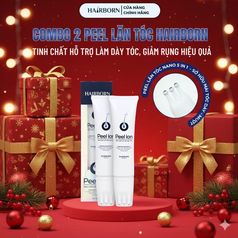  Hairborn Combo 2 Peel Lăn Tóc i-on Hairborn Tuýp 60ml Hỗ Trợ Giảm Rụng Làm Dày Tóc Hiệu Quả Serum Dưỡng Tóc Tinh Chất Ion Nano 