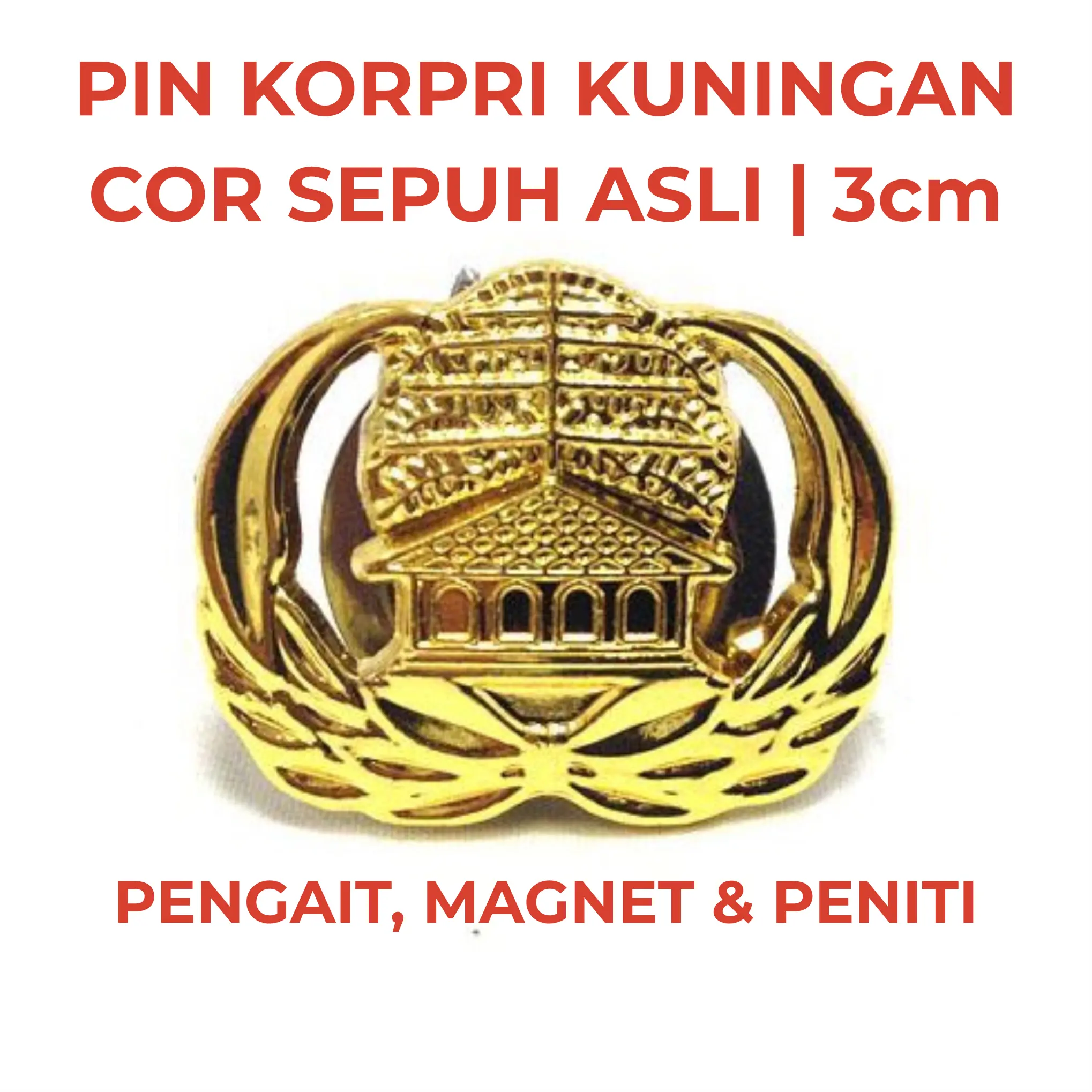 PIN KORPRI KUNINGAN ASLI COR SEPUH 3cm