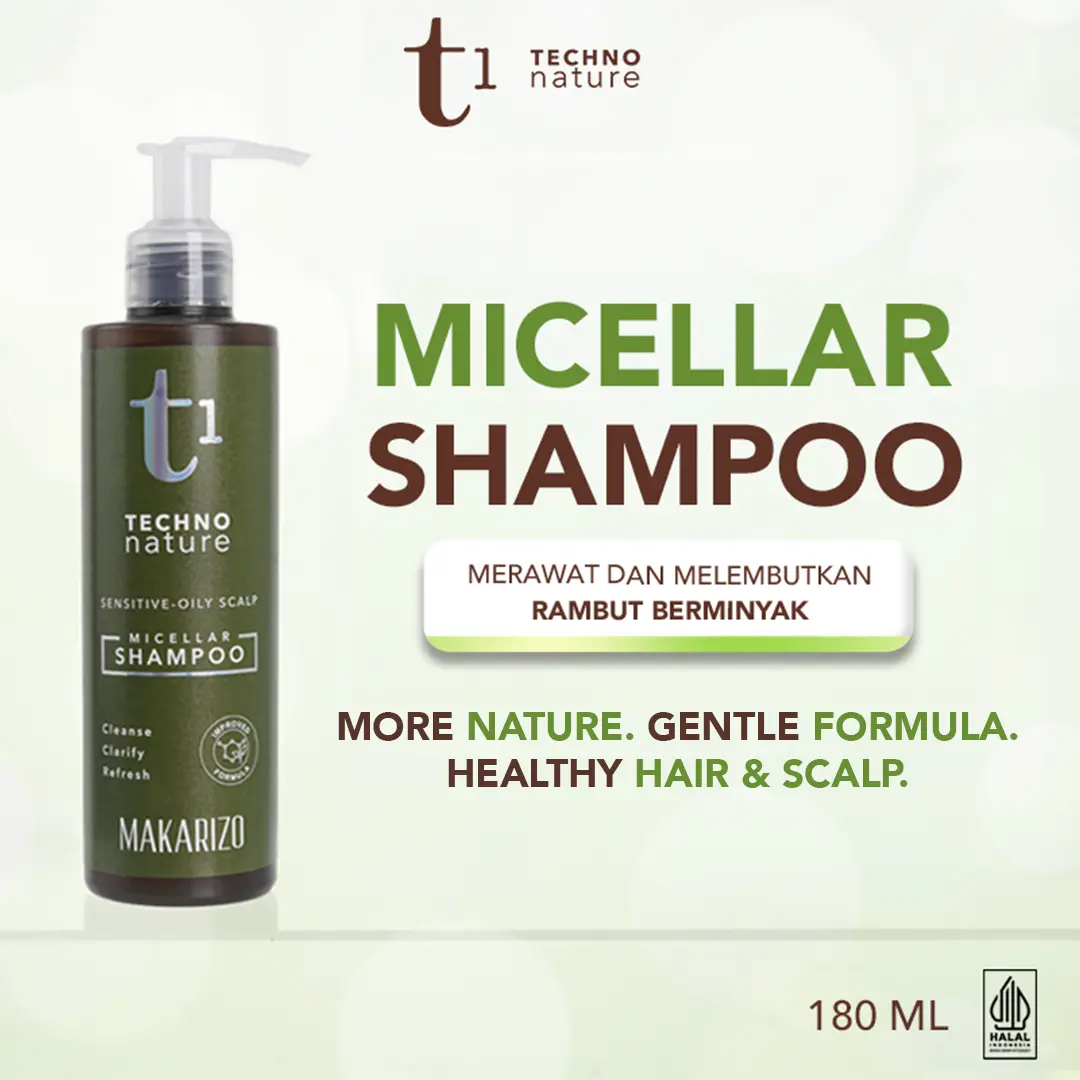 Makarizo T1 Techno Nature Micellar Shampoo 180 mL - Sampo / Gentle Shampoo / Hair Care Hair Treatment Perawatan Rambut / Haircare - NEW FORMULA - Shampoo Micellar