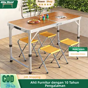 Elite Wood - Meja Lipat Luar Ruangan dengan Tanganan, Bisa Dilipat dan Portabel, Terbuat dari Aluminium untuk Perkemahan Meja Lipat Koper Hpl Meja Serbaguna Meja Lipat Portable Meja Kaki Bulat
