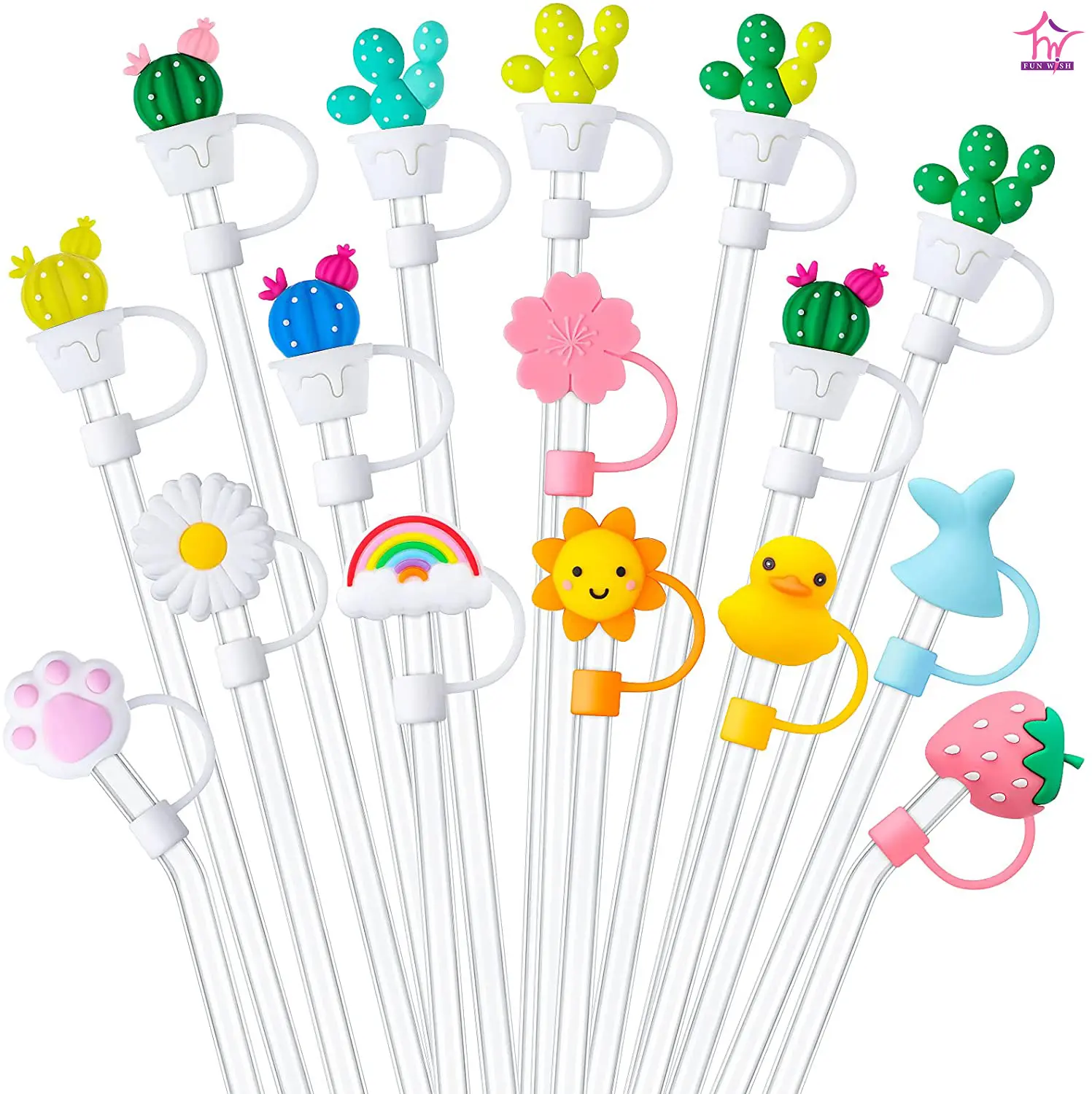 Silicone Straw Tips/Toppers for Metal/Stainless/Reusable Straws 0.24-0.3Inch,Cute Drinking Dust Cap Splash Proof Straw Plugs