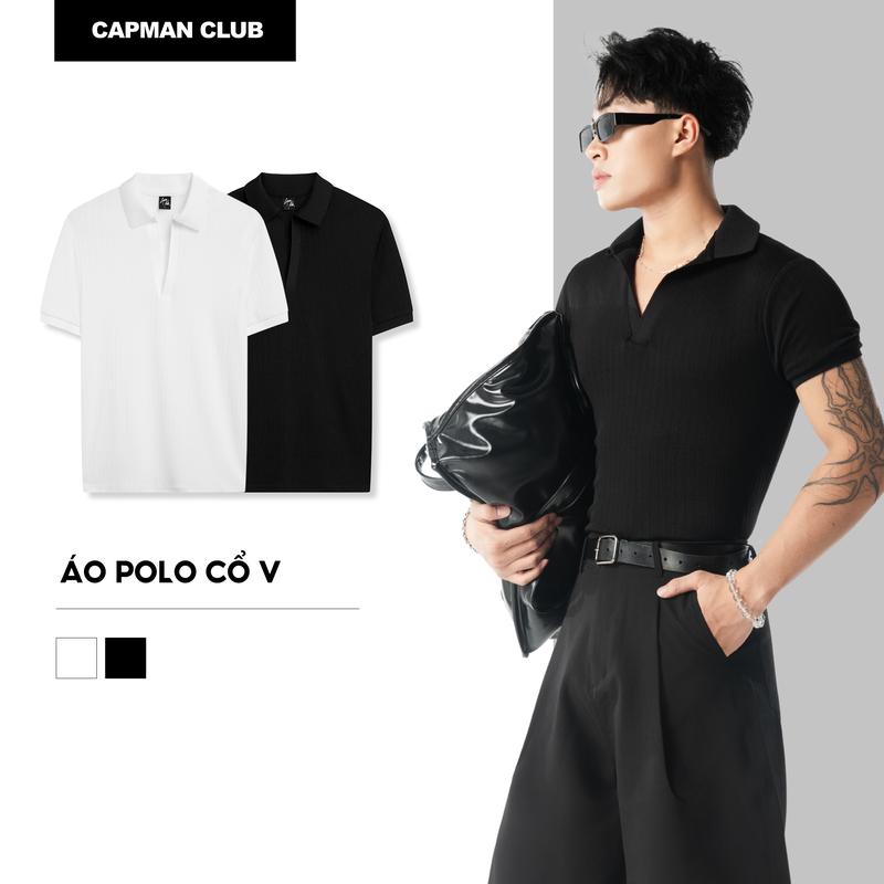  Áo thun nam polo CỔ V ôm body CAPMAN CLUB áo thun boby có cổ slim fit chất vải thun gân co giãn thấm hút tốt 
