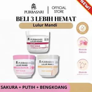 [SPECIAL BUNDLING 3 PCS] PURBASARI Lulur Mandi Body Scrub | Netto 200 gr & 100gr | Prubasari lulur sakura putih bengkoang paket mencerahkan Pencerah