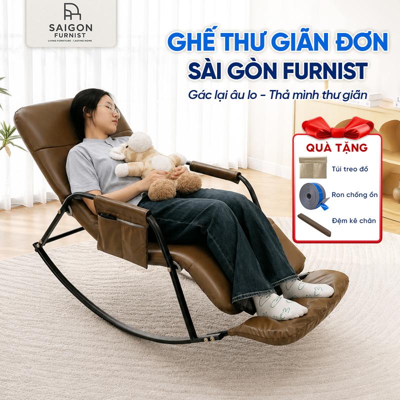 Ghế bập bênh thư giãn đơn SAI GON FURNIST khung thép carbon mạ kẽm sơn tĩnh…