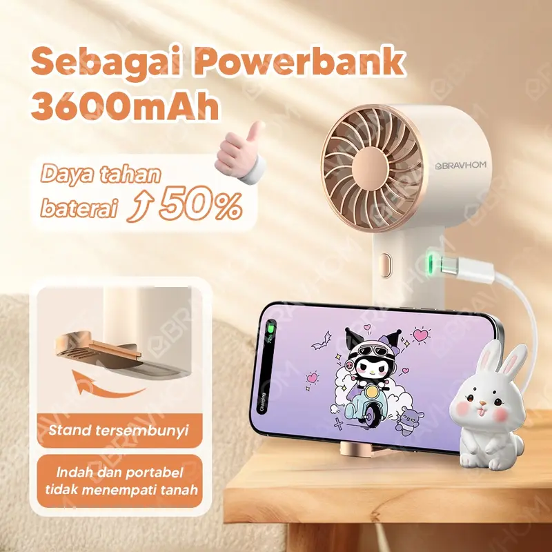 (COD)Bravhom Kipas Angin Mini Portable 3IN1 Aromaterapi 3 Kecepatan Lampu Warna Warni Phone Holder FN16 2