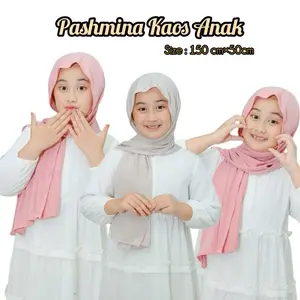Hijab pashmina kaos rayon anak usia 4-12 tahun, ukuran 150x50 cm