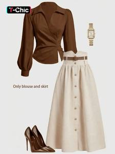 Conjunto de camisa y falda para mujer de otoño, elegante para oficina, ropa para fiestas, versátil para el trayecto diario, estilo para regresar a clases
