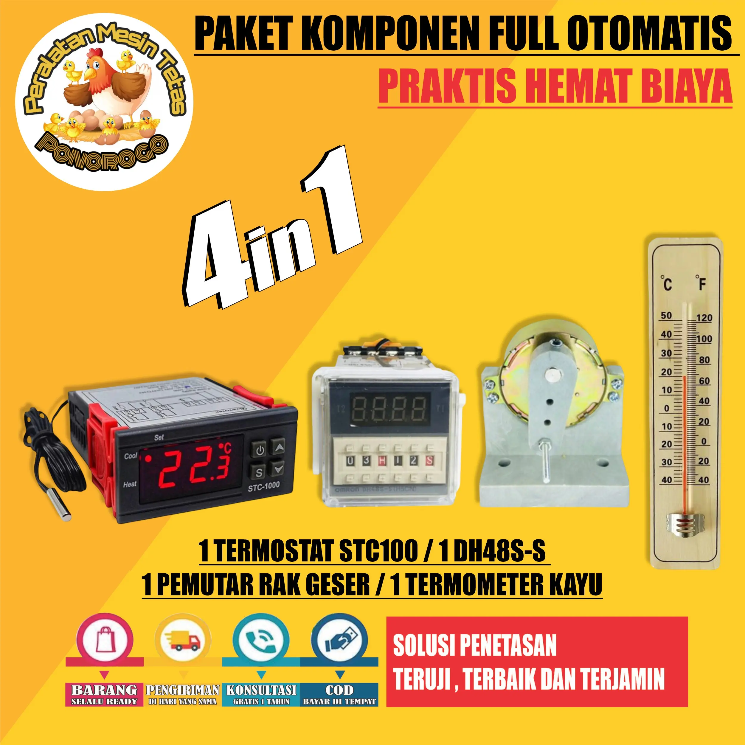 Paket Full Otomatis Rak Geser Thermostat STC1000 Thermo-Hygrometer Mesin Tetas Telur Full Otomatis