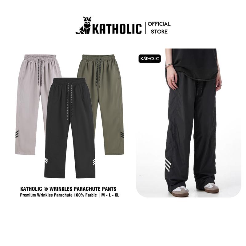 Quần Gió Thể Thao Nam Nữ Phối Viền Kẻ Sọc Ống Suông 2 Lớp Chất Liệu Gió Nhăn 140gsm Chống Nước Cản gió KAT018 Menswear